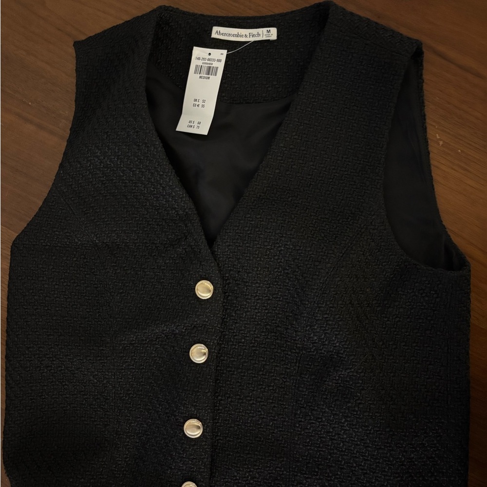Abercrombie & Fitch Midnight Black Buttoned Vest Medium New Trendy 90s